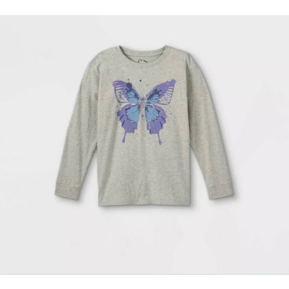 Art Class Girls Butterfly Over-sized Kids Graphic T Shirt-Long Sleeve S (6/6X)